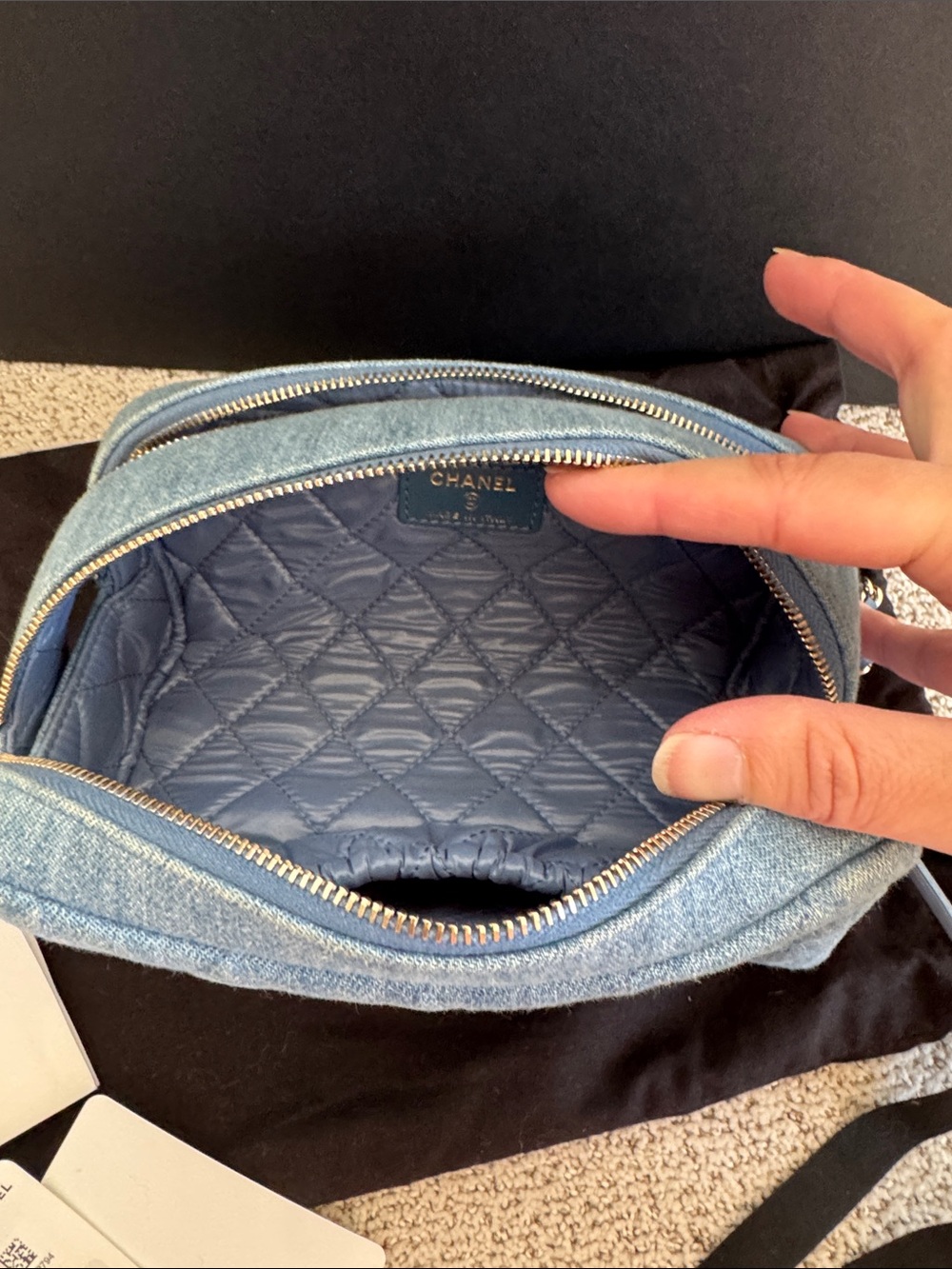 CHANEL Light Blue Quilted Denim Cosmetic Pouch with Chain Wristlet - Picture 8 of 8